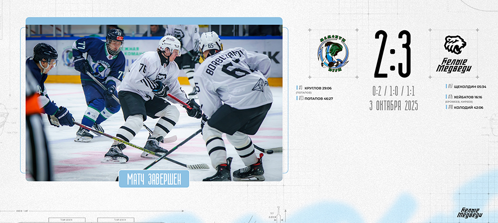 OLIMPBET Чемпионат МХЛ. «Белые Медведи» обыграли «Мамонтов Югры» в повторной встрече  