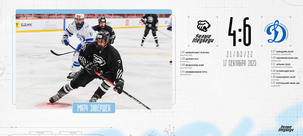 OLIMPBET Чемпионат МХЛ. «Белые Медведи» уступили МХК «Динамо»   