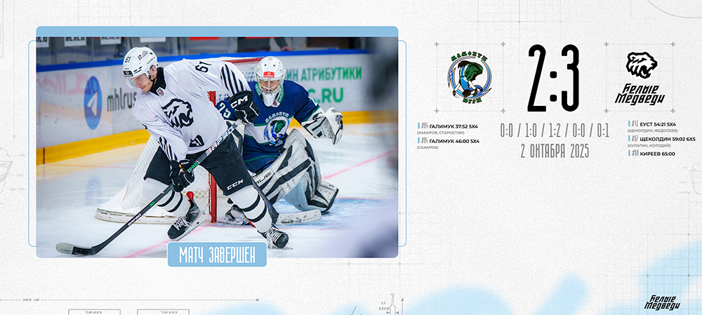 OLIMPBET Чемпионат МХЛ. «Белые Медведи» одержали победу, отыгравшись с 0:2  