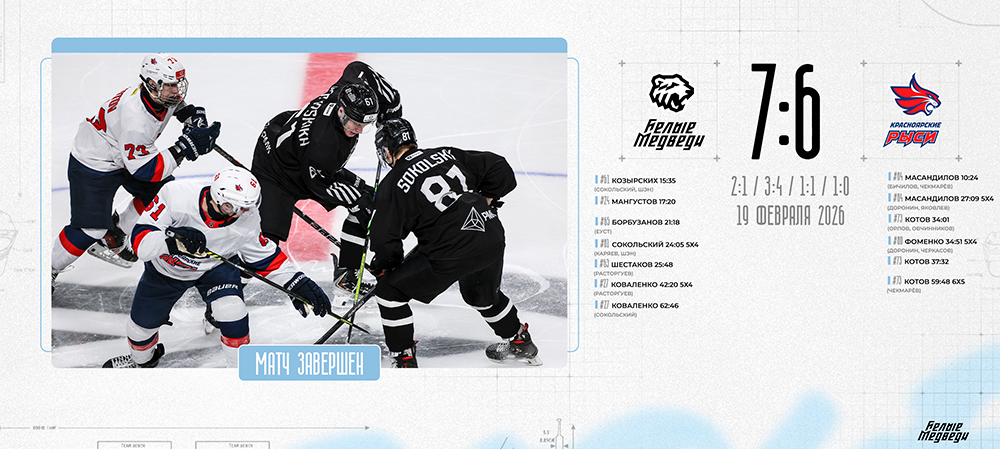 OLIMPBET Чемпионат МХЛ. «Белые Медведи» одолели «Красноярских Рысей» в овертайме 