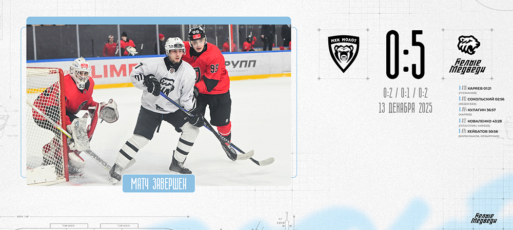 OLIMPBET Чемпионат МХЛ. «Белые Медведи» забросили пять шайб «Молоту» и одержали четвртую победу подряд  