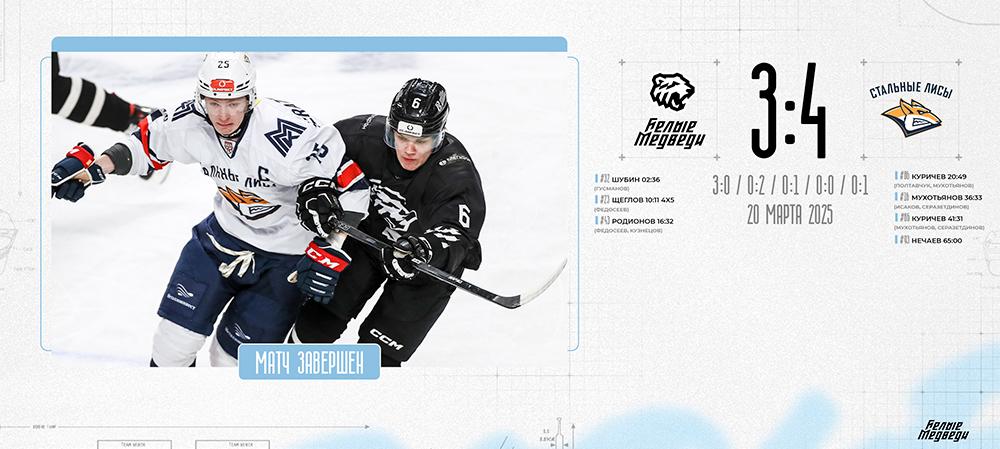 OLIMPBET Чемпионат МХЛ. «Белые Медведи» уступили «Стальным Лисам» 