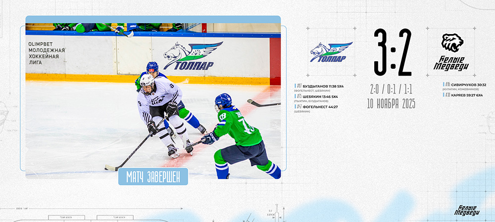 OLIMPBET Чемпионат МХЛ. «Белые Медведи» уступили «Толпару» в гостях  