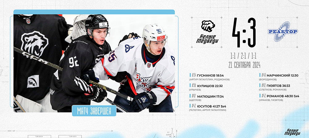 OLIMPBET Чемпионат МХЛ. «Белые Медведи» одержали победу в матче против «Реактора»  
