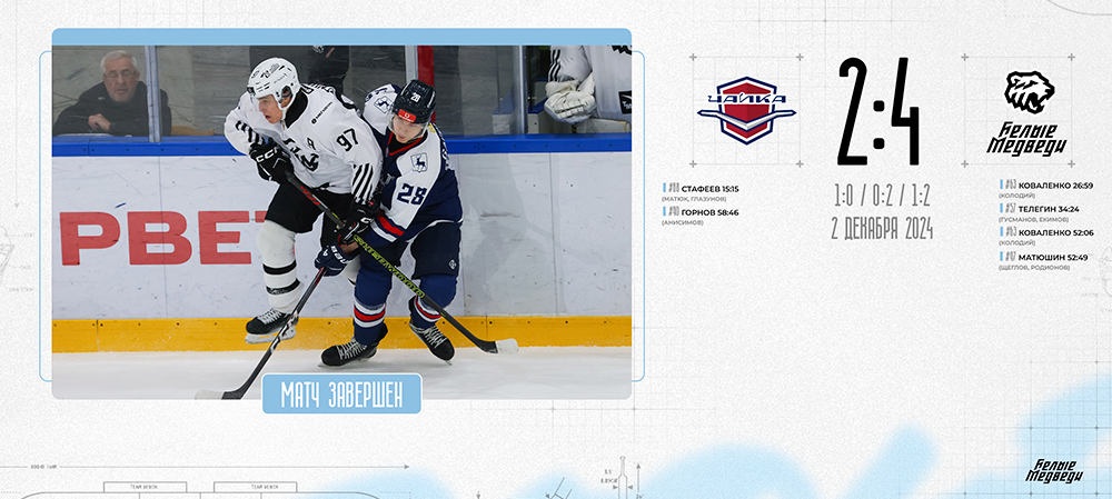 OLIMPBET Чемпионат МХЛ. «Белые Медведи» взяли реванш в повторной встрече против «Чайки»  