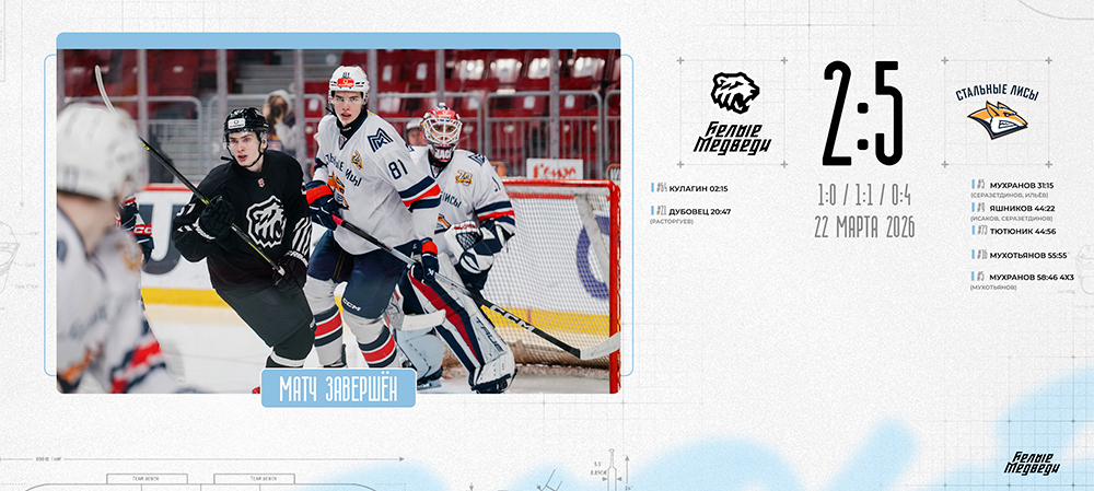 OLIMPBET Чемпионат МХЛ. «Белые Медведи» уступили «Стальным Лисам» в заключительной игре «регулярки»  