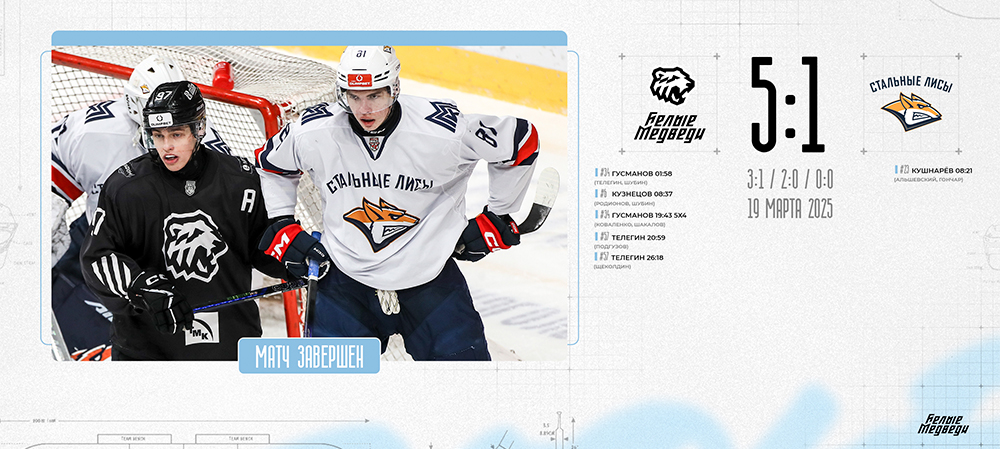 OLIMPBET Чемпионат МХЛ. «Белые Медведи» одержали победу над «Стальными Лисами»  