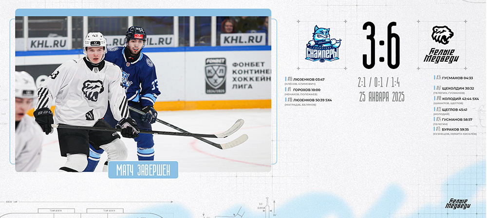 OLIMPBET Чемпионат МХЛ. «Белые Медведи» одержали волевую победу в Новосибирске 