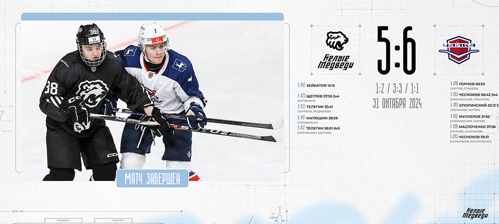 OLIMPBET Чемпионат МХЛ. «Белые Медведи» уступили «Чайке»  