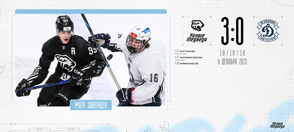 OLIMPBET Чемпионат МХЛ. «Белые Медведи» обыграли МХК «Динамо» СПб  