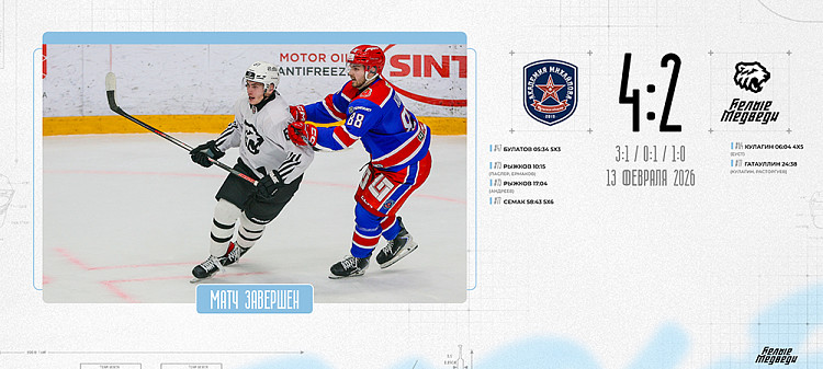 OLIMPBET Чемпионат МХЛ. «Белые Медведи» уступили «Академии Михайлова»   